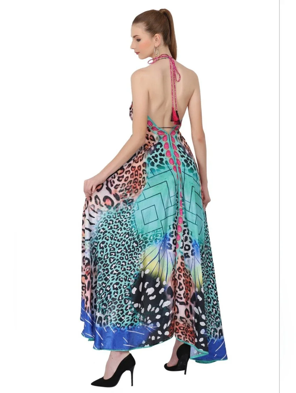 Advance Apparels Multicolor Halter High-Low Maxi Dress - Picture 2 of 3